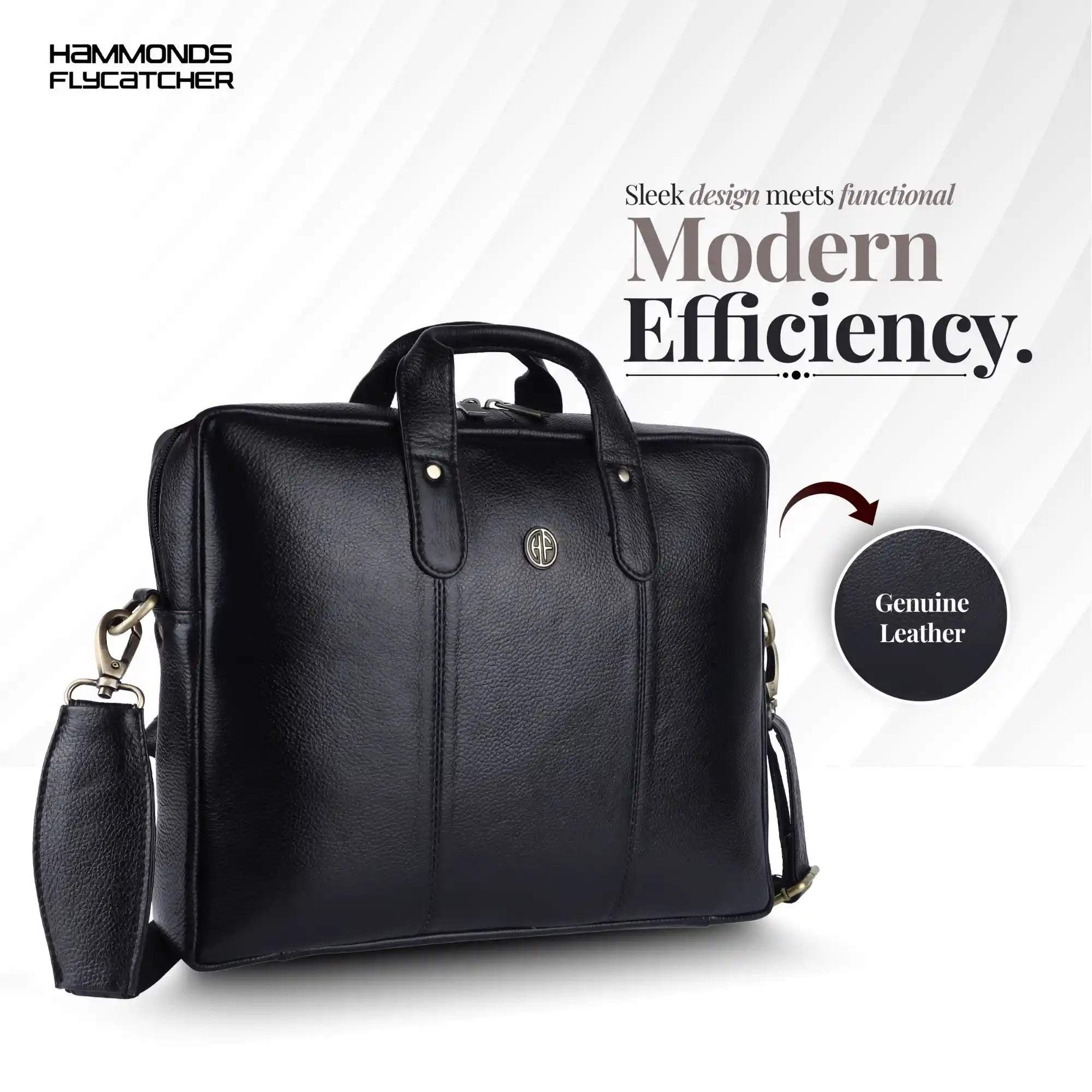 Laptop Bag for Men - Genuine Leather Office Bag - Fits 14/15.6/16 Inch Laptop - Black