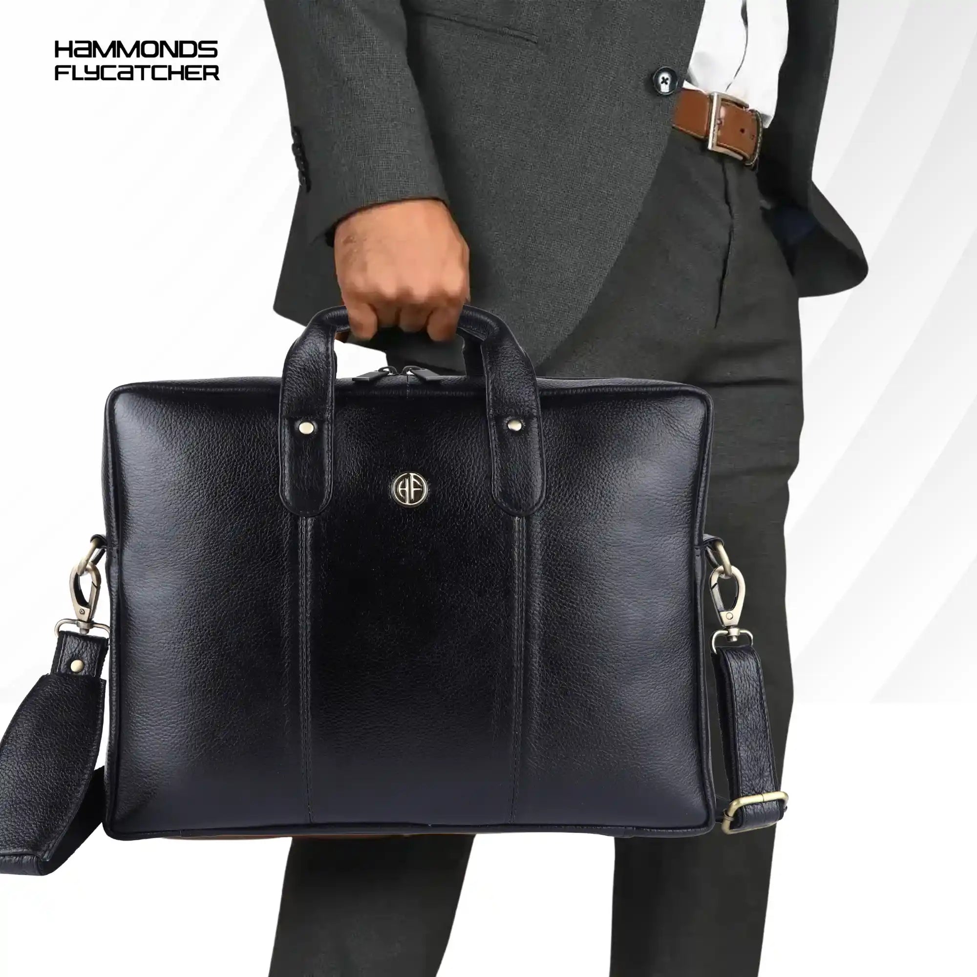 Laptop Bag for Men - Genuine Leather Office Bag - Fits 14/15.6/16 Inch Laptop - Black
