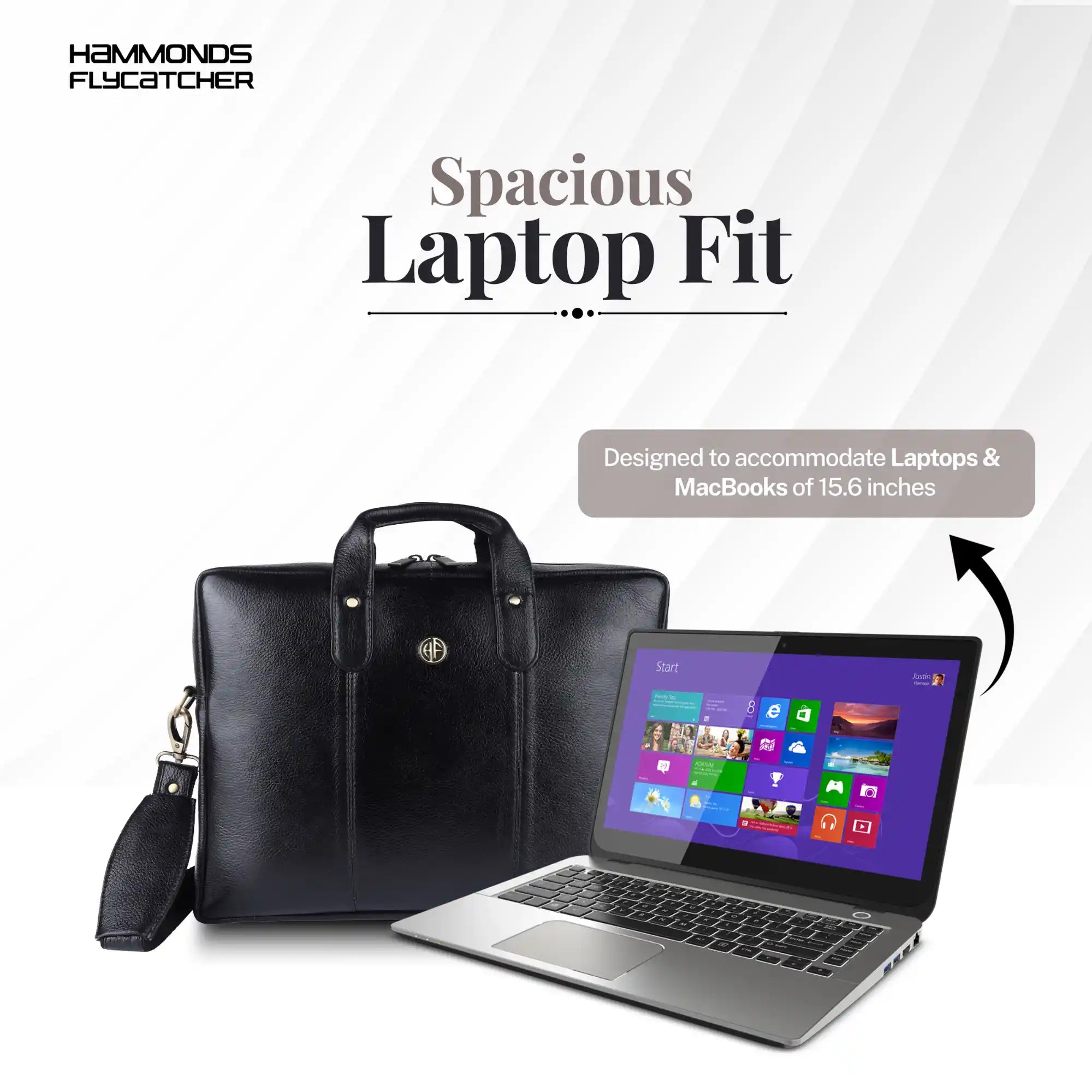 Laptop Bag for Men - Genuine Leather Office Bag - Fits 14/15.6/16 Inch Laptop - Black