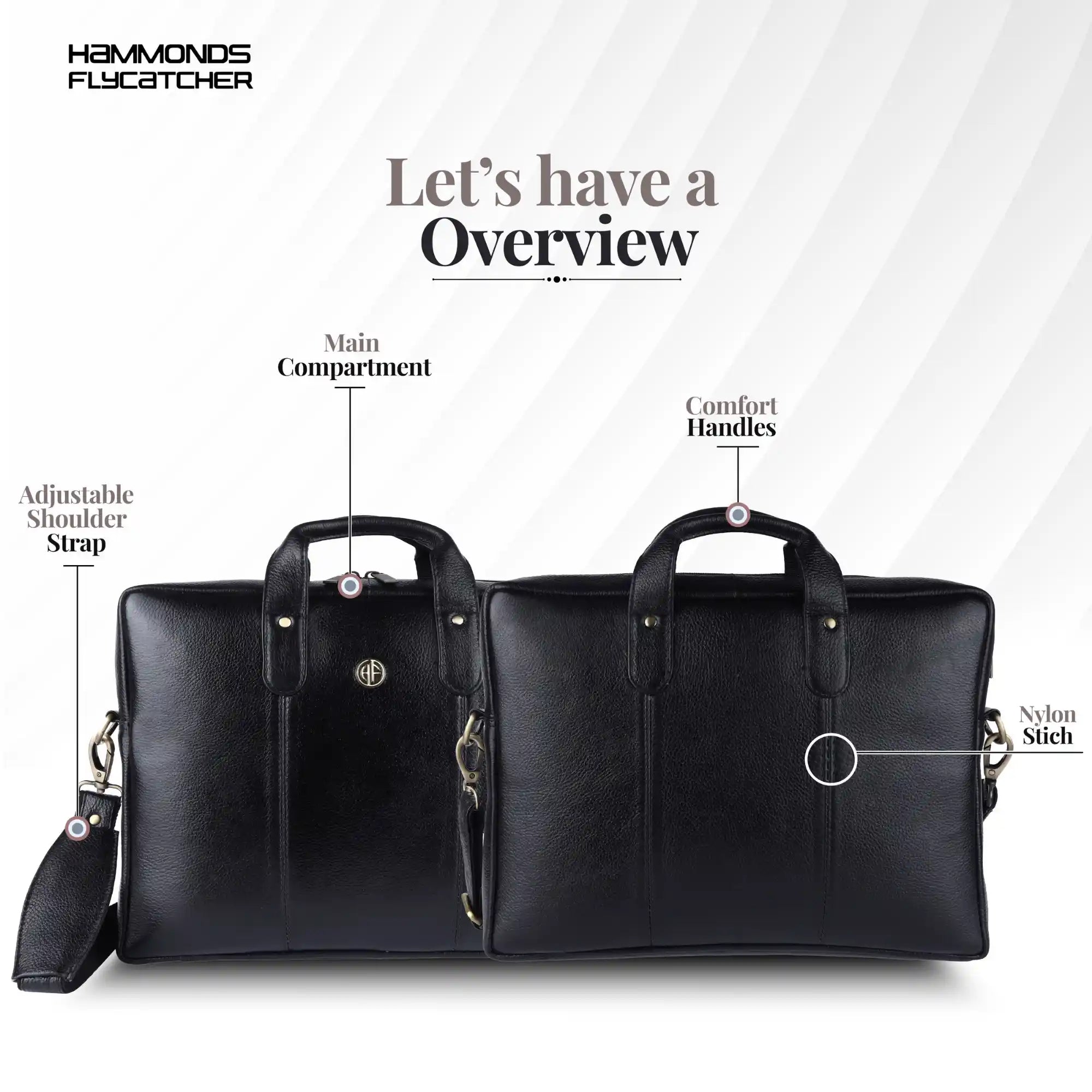 Laptop Bag for Men - Genuine Leather Office Bag - Fits 14/15.6 Inch Laptop - Black