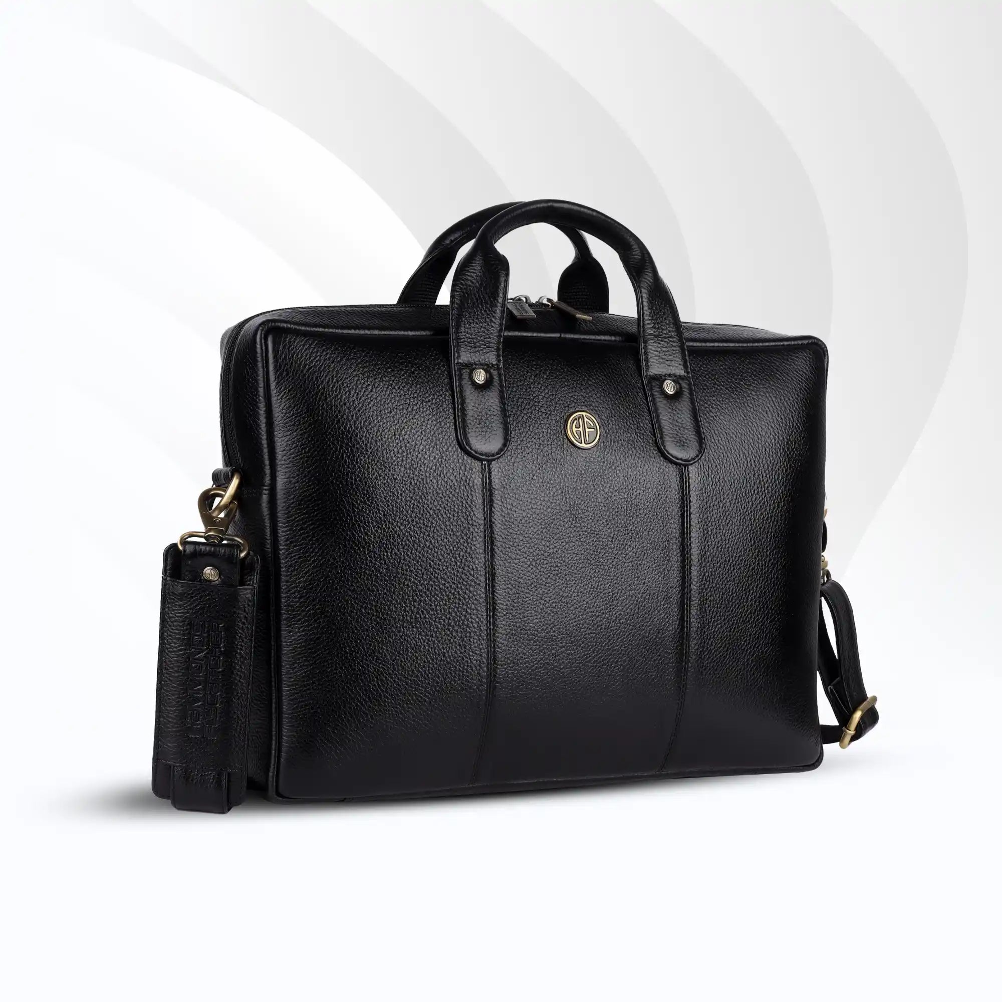 Laptop Bag for Men - Genuine Leather Office Bag - Fits 14/15.6/16 Inch Laptop - Black