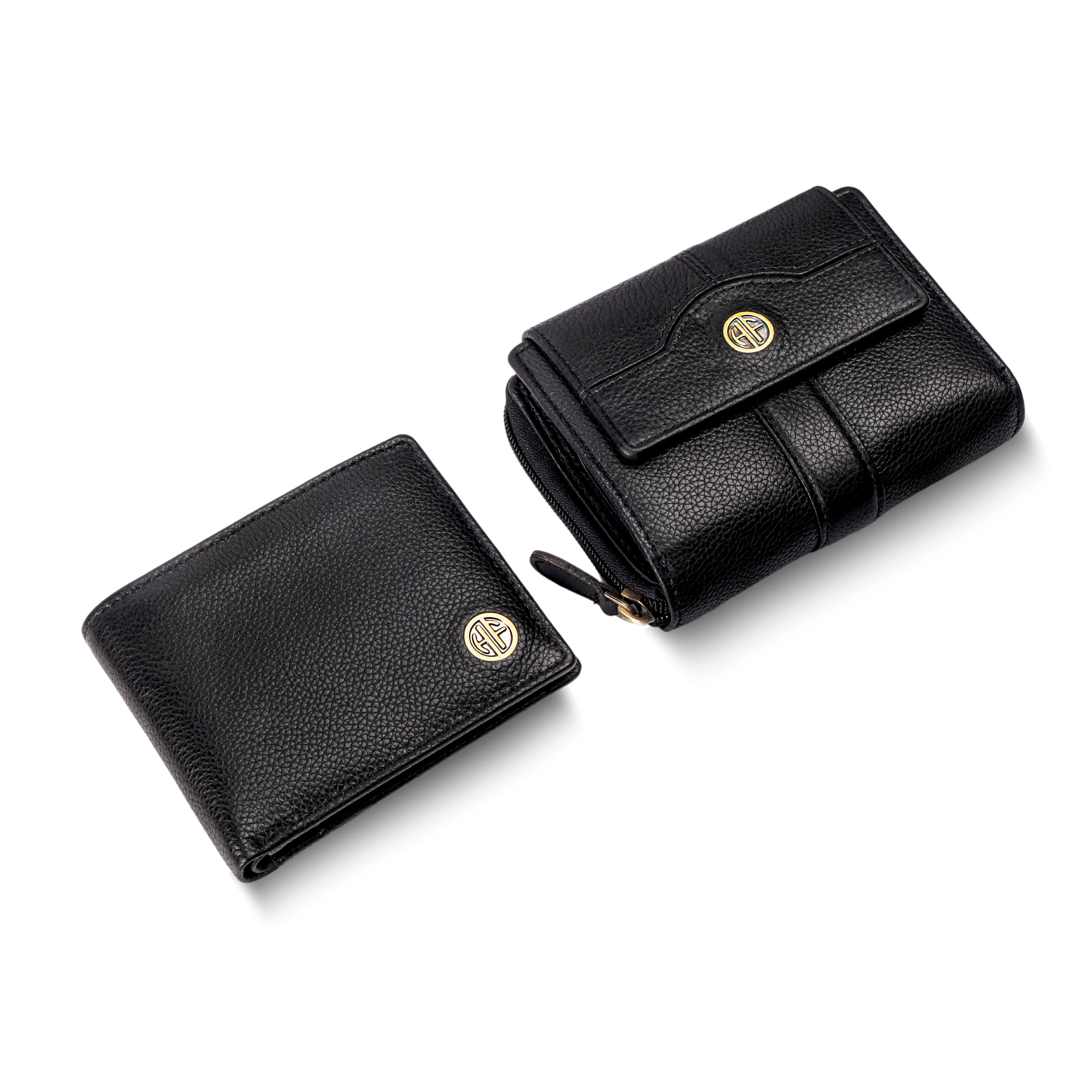 Genuine Leather Wallet Gift Set Combo (His & Hers) - Anniversary or Wedding Present