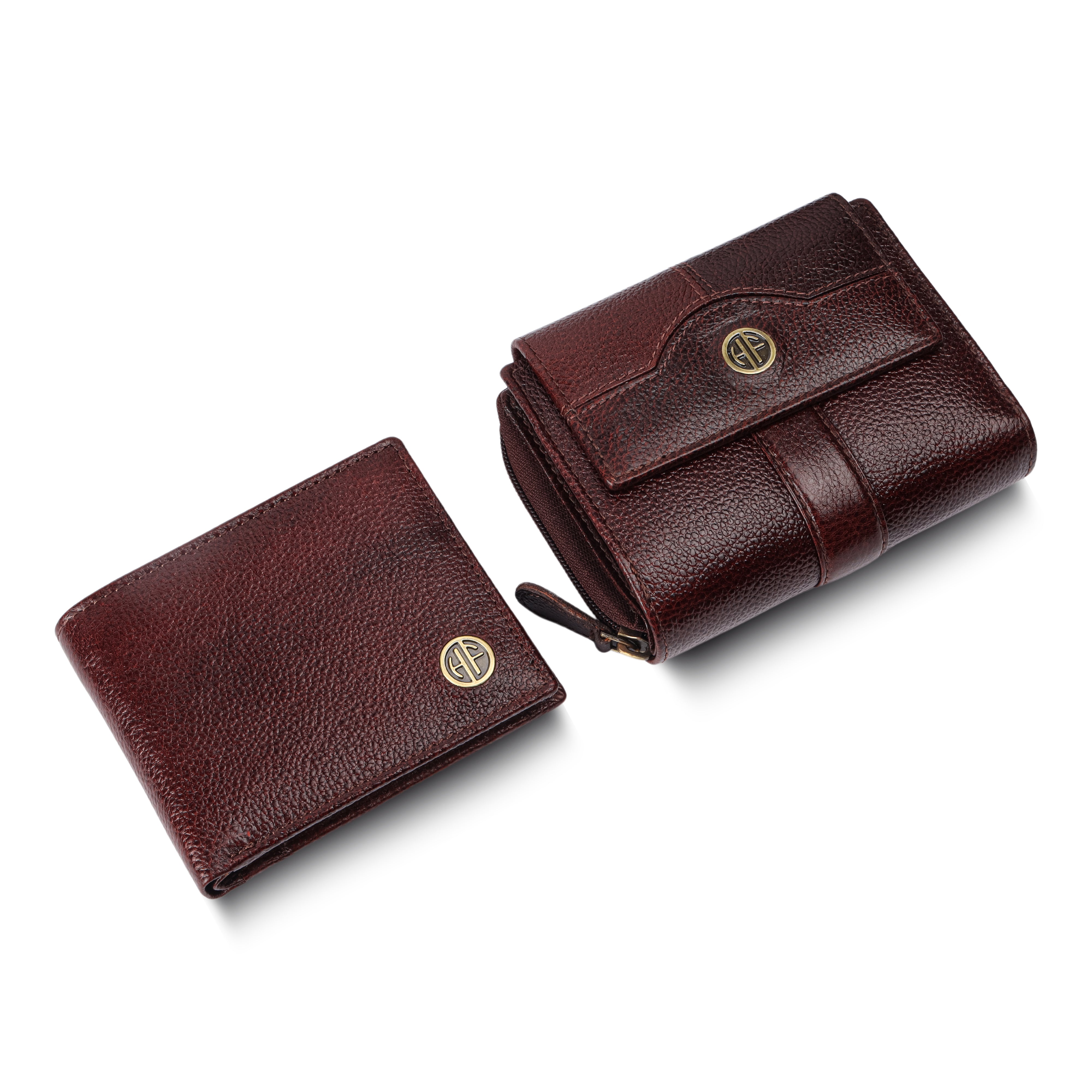 Genuine Leather Wallet Gift Set Combo (His & Hers) - Anniversary or Wedding Present