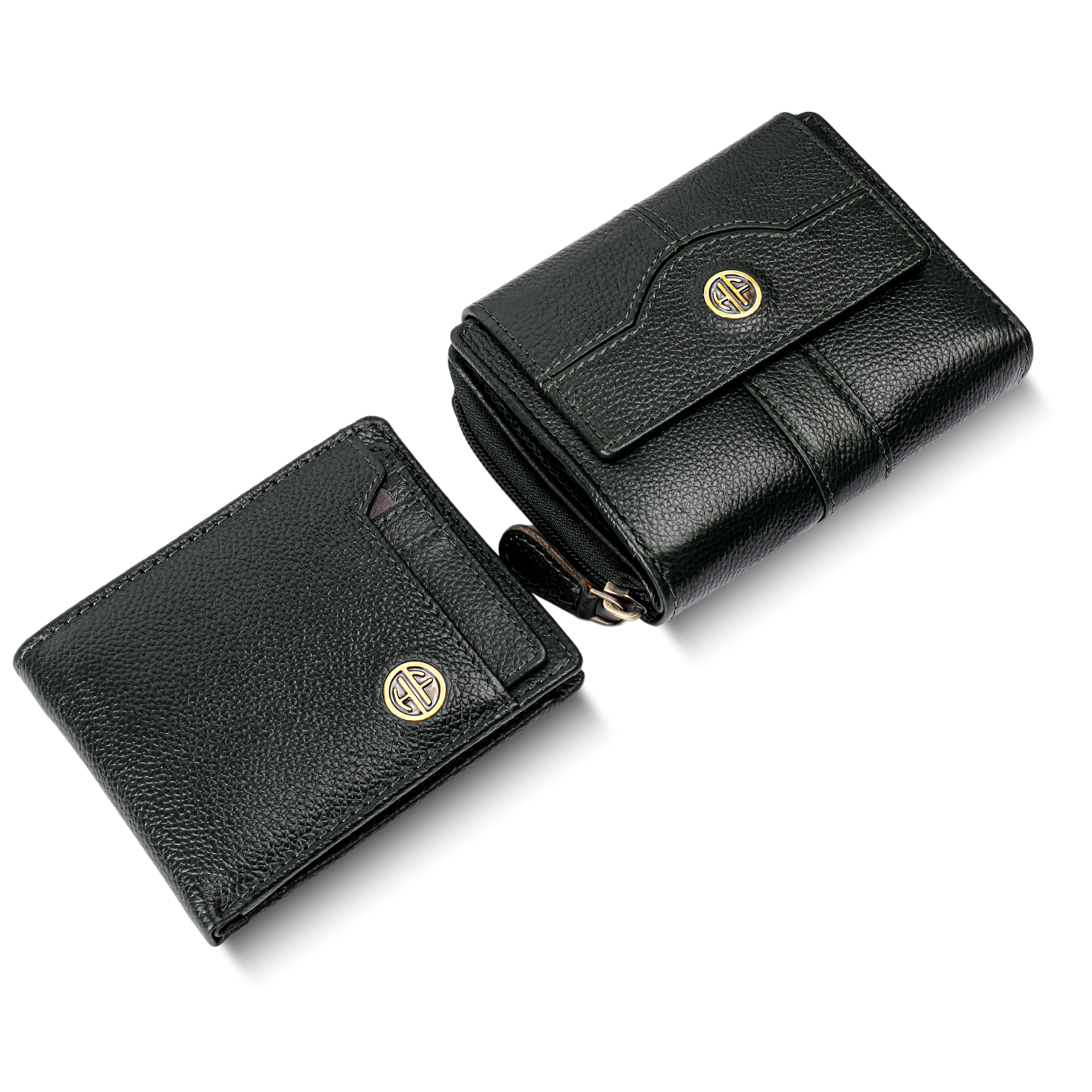 Genuine Leather Wallet Gift Set Combo (His & Hers) - Anniversary or Wedding Present
