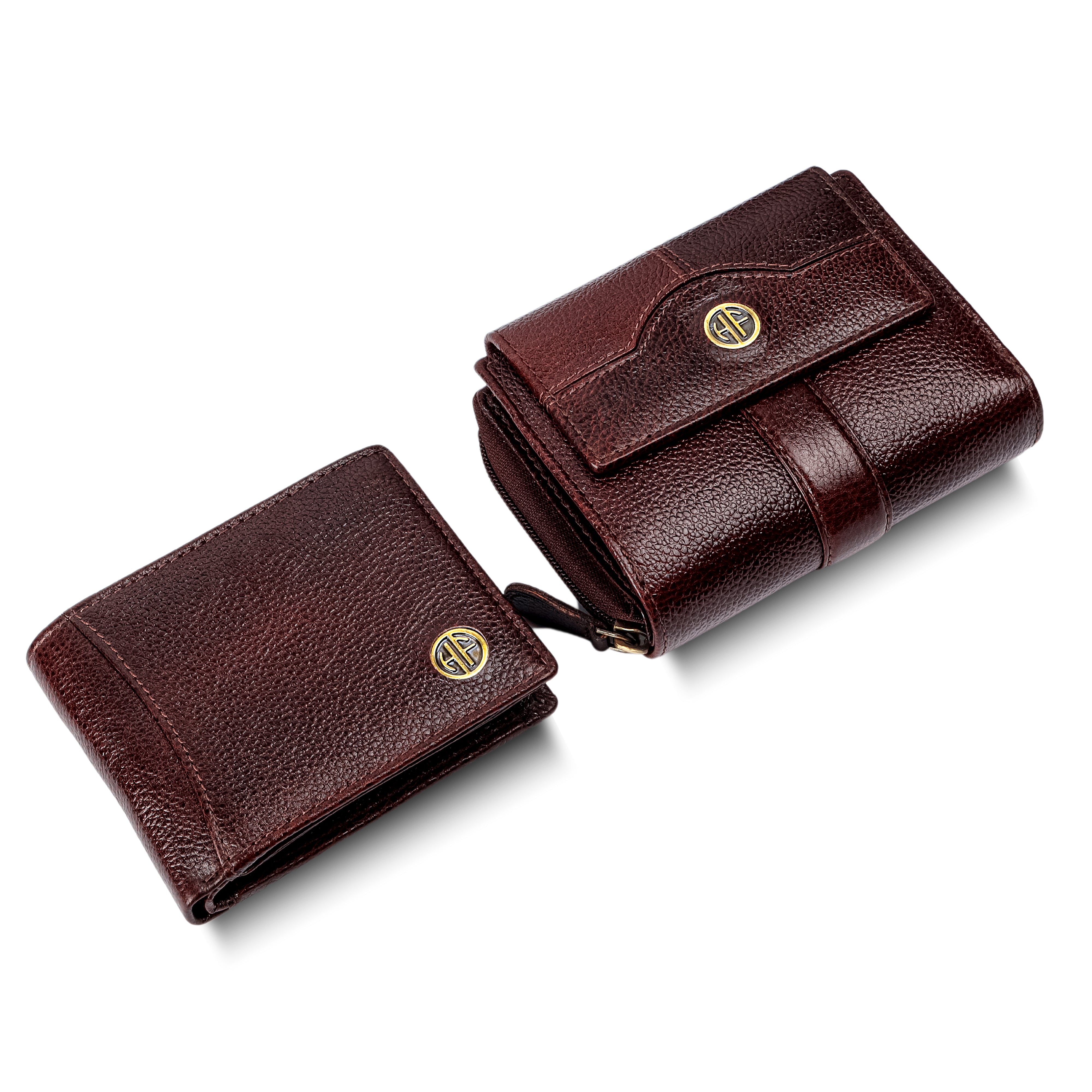 Genuine Leather Wallet Gift Set Combo (His & Hers) - Anniversary or Wedding Present