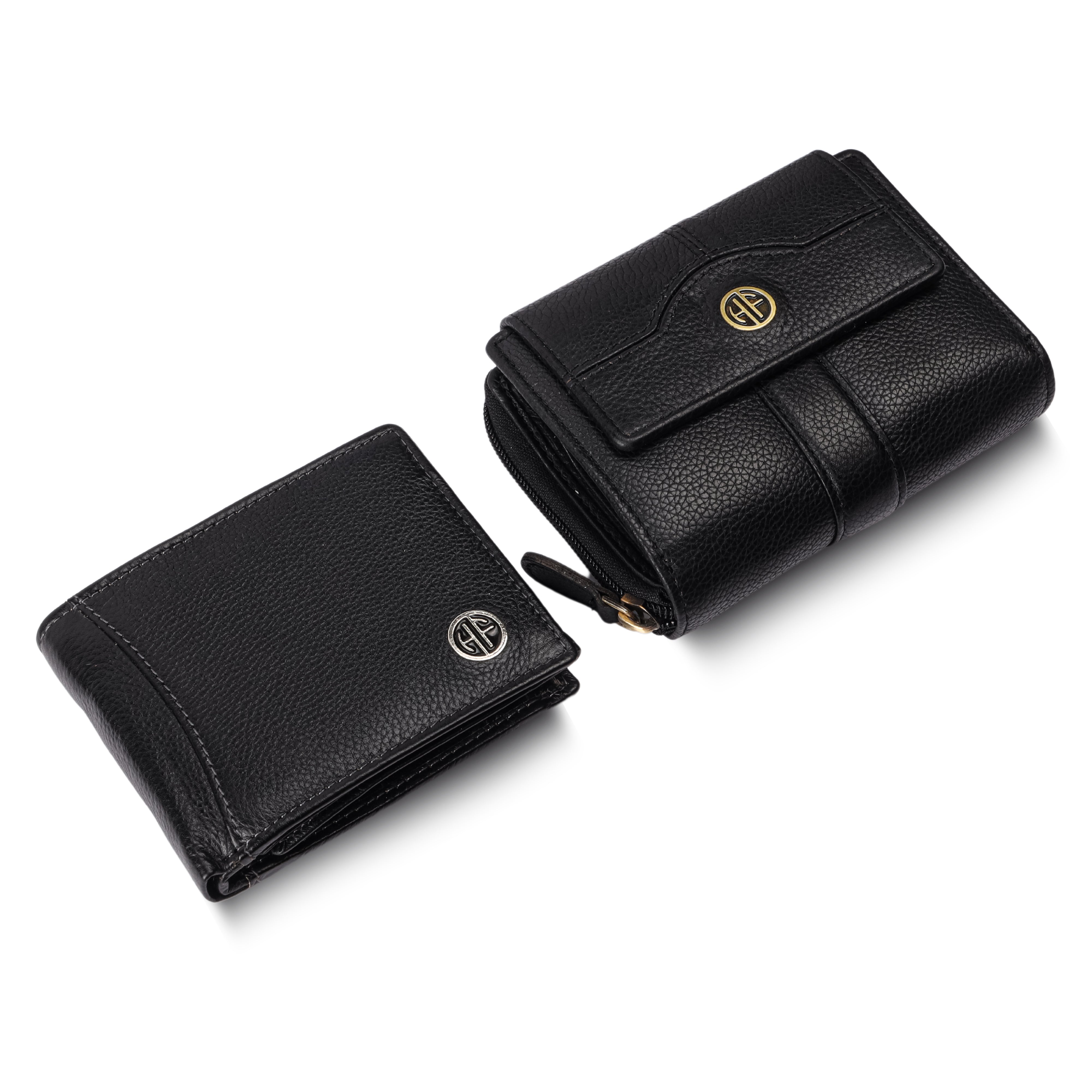 Genuine Leather Wallet Gift Set Combo (His & Hers) - Anniversary or Wedding Present