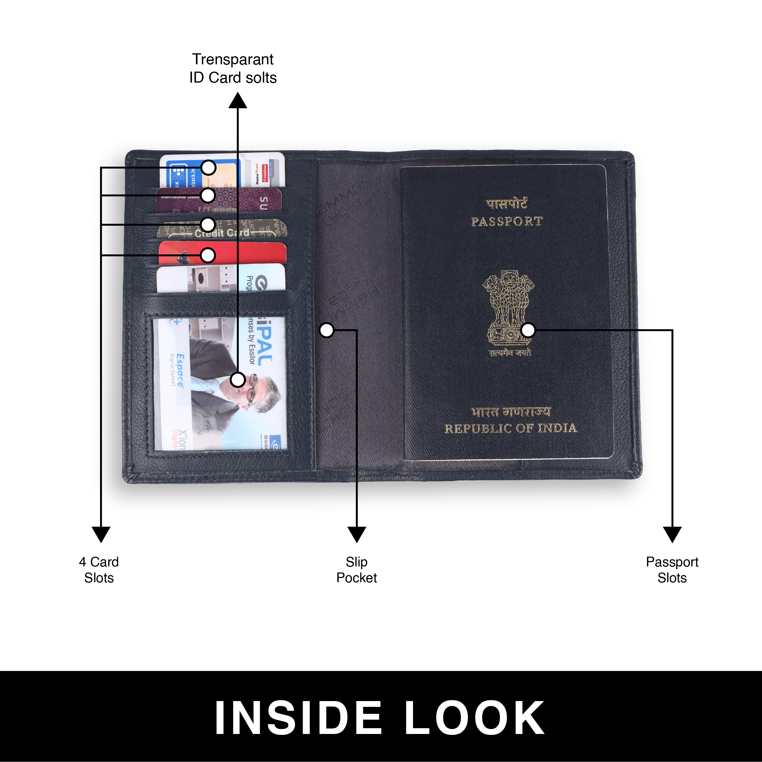 Leather Travel Passport Holder For Men And Women With Passport Slot, Card Slots, ID Card Slot - RFID Protected
