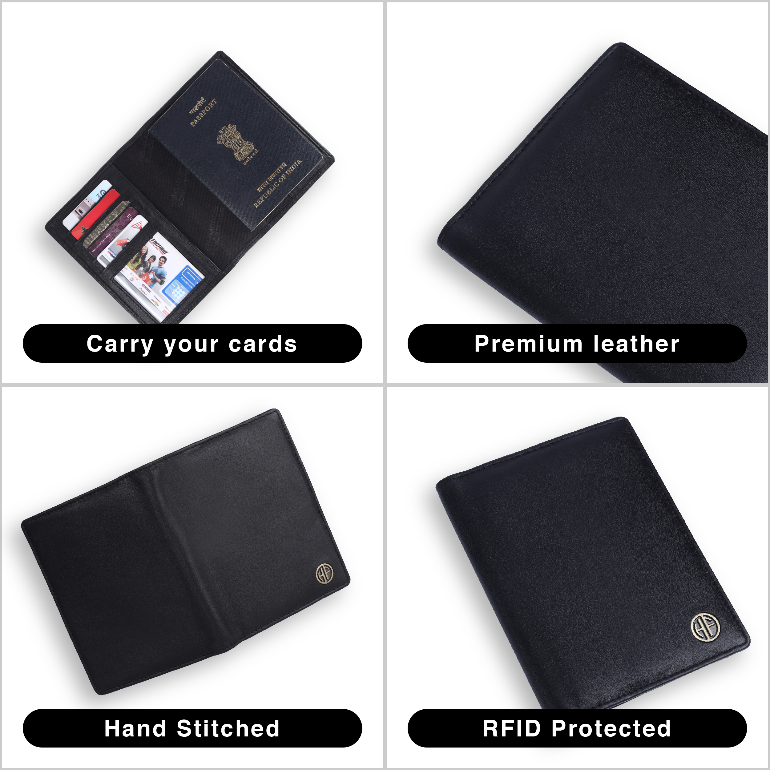 Leather Travel Passport Holder For Men And Women With Passport Slot, Card Slots, ID Card Slot - RFID Protected
