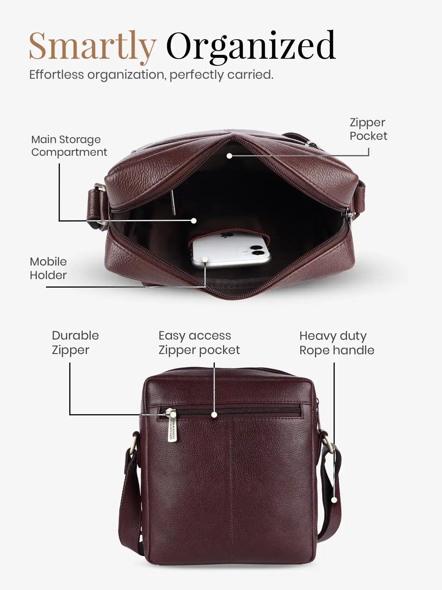 Genuine Leather Travel Messenger Sling Side Documents Bags| 1 Compartments |1 Inner Zipper pocket