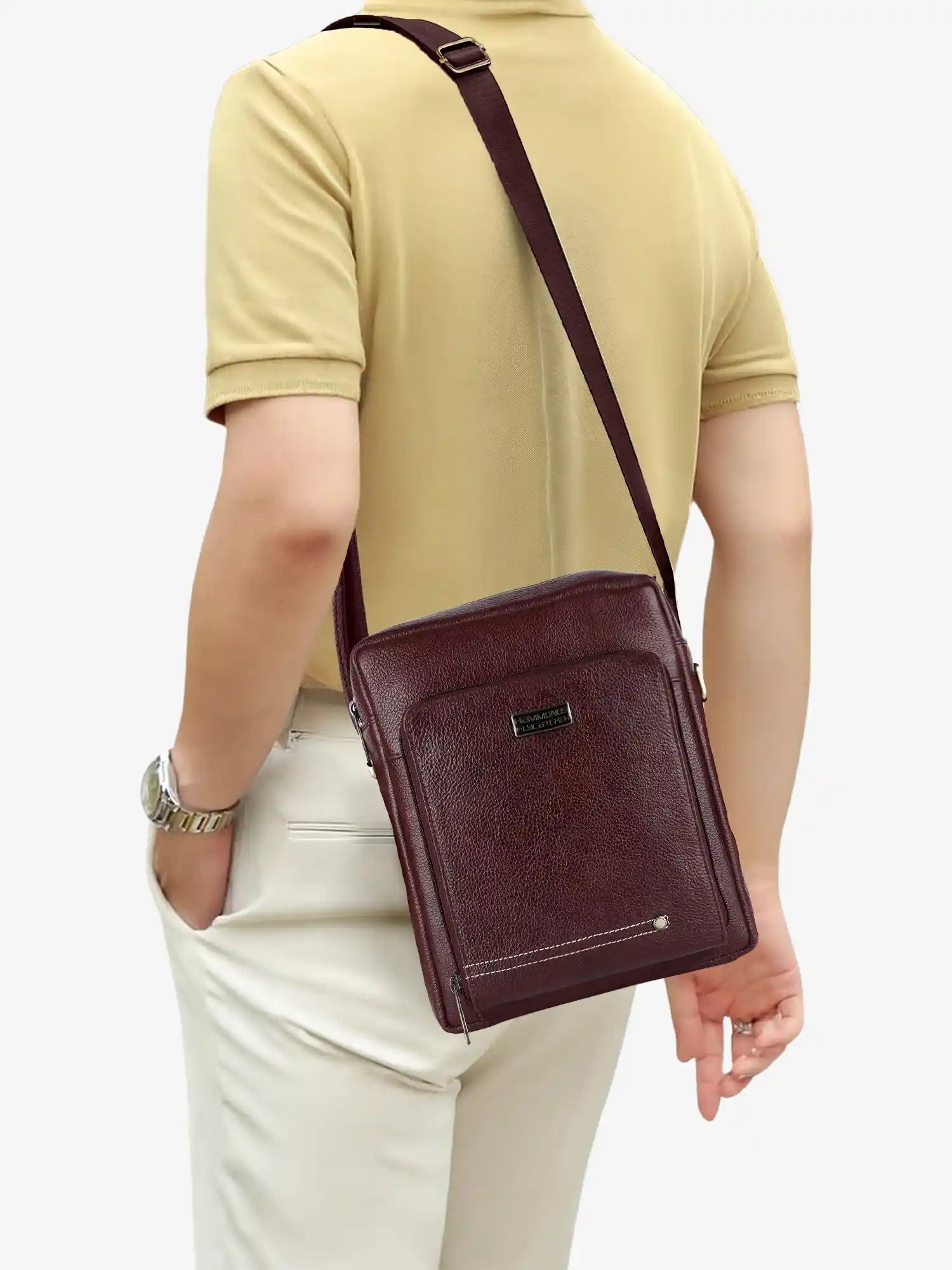 Genuine Leather Travel Messenger Sling Side Documents Bags| 1 Compartments |1 Inner Zipper pocket