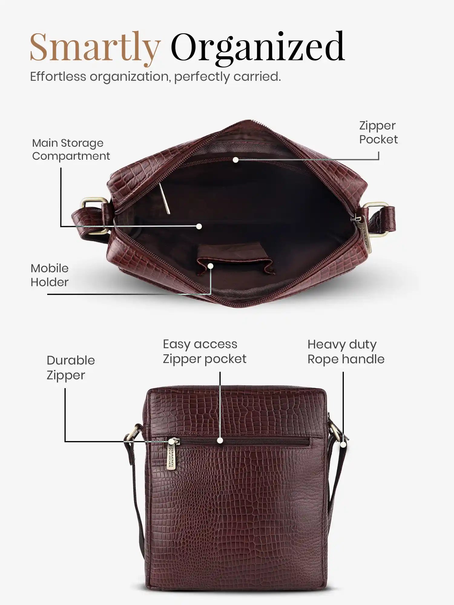 Genuine Leather Travel Messenger Sling Side Documents Bags| 1 Compartments |1 Inner Zipper pocket |1 front