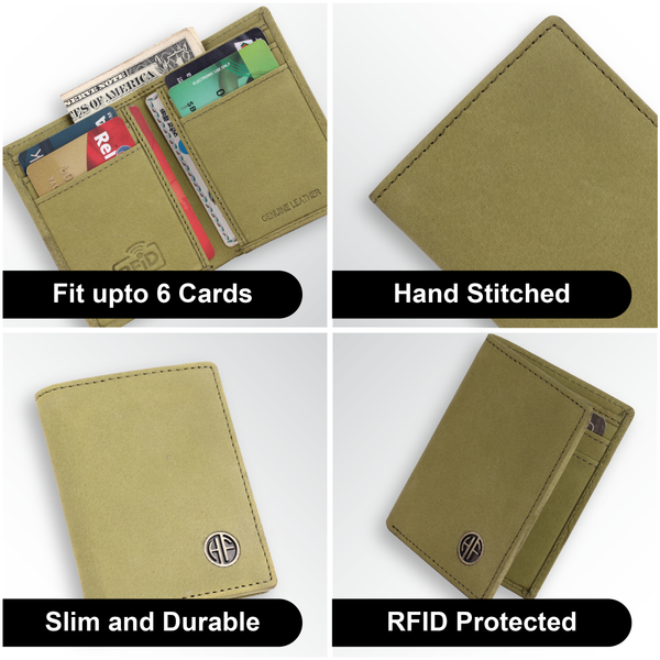 Leather RFID Card Holder - Slim Bi-Fold Design for Men and Women - Stylish & Secure